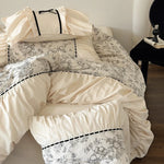 Bedding Set Cotton Percale Toile Print Ruffle Trim