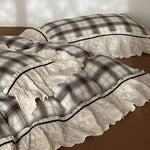 Bedding Set Cotton Percale Vintage Check Embroidered Ruffle
