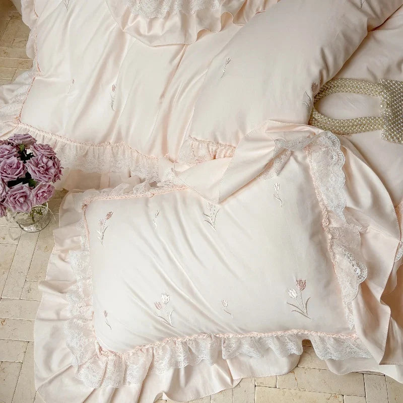 Bedding Set Cotton Ruffled Floral Duvet Cover & Pillowcases