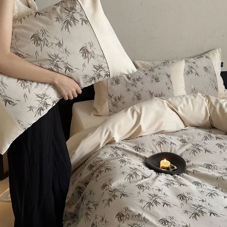 Bedding Set Cotton Satin Bamboo Leaf Four Piece