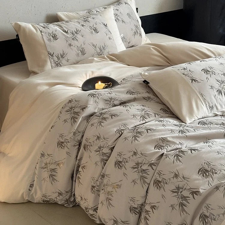 Bedding Set Cotton Satin Bamboo Leaf Four Piece
