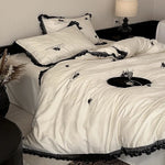 Bedding Set Cotton Satin Black Lace Embroidered Roses 4-Piece Set