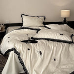 Bedding Set Cotton Satin Black Lace Embroidered Roses 4-Piece Set