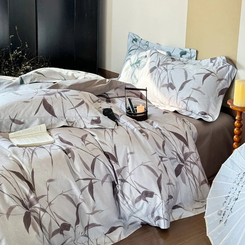 Bedding Set Cotton Satin Botanical Print 4 Piece