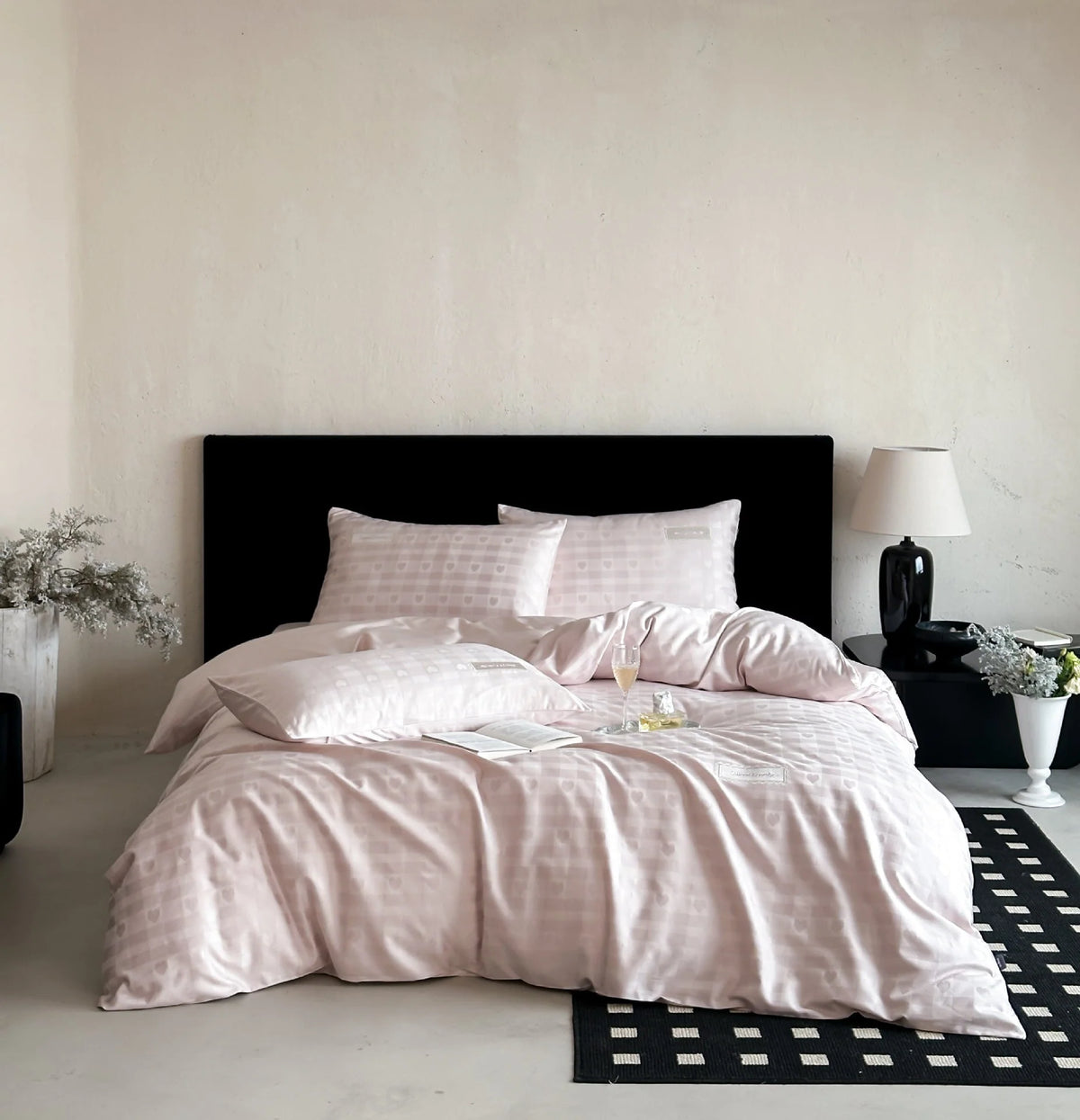Bedding Set Cotton Satin Breathable Check Pattern 4-Piece