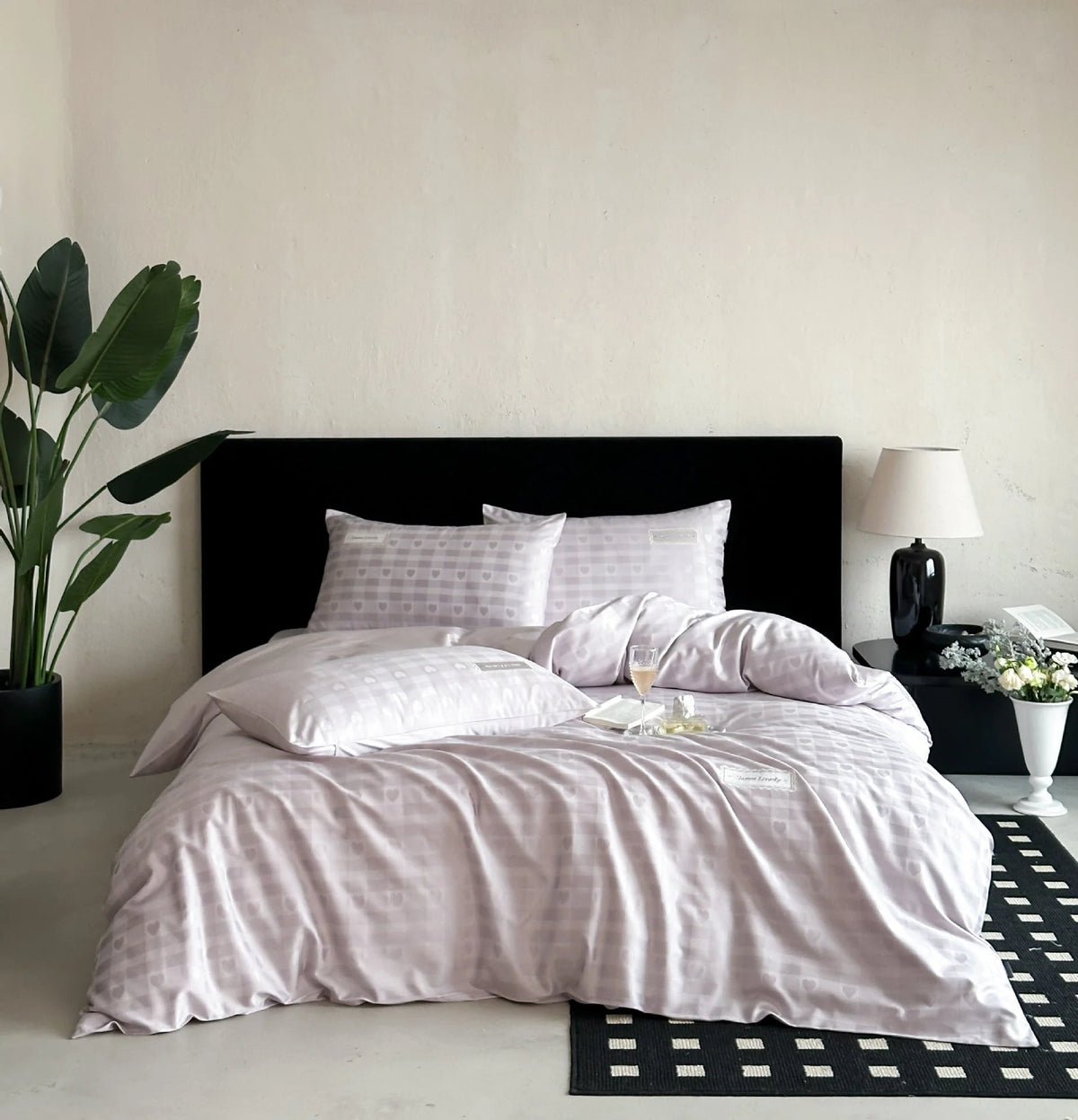 Bedding Set Cotton Satin Breathable Check Pattern 4-Piece
