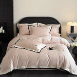 Bedding Set Cotton Satin Breathable Contrast Border & Rose Embroidery