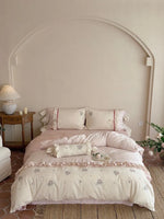 Bedding Set Cotton Satin Breathable Floral Embroidery 4-Piece