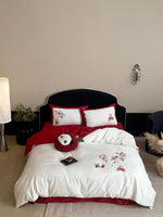 Bedding Set Cotton Satin Breathable Floral Embroidery & Panda Appliqués
