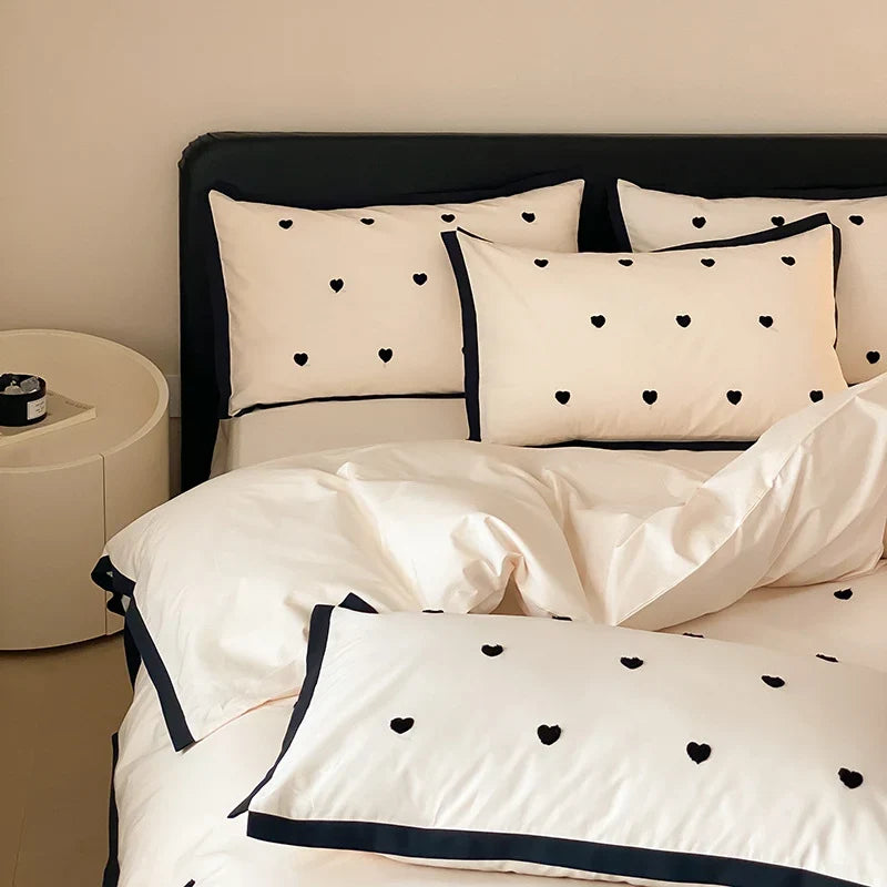 Bedding Set Cotton Satin Breathable Reversible Embroidery & Piping