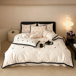 Bedding Set Cotton Satin Breathable Reversible Embroidery & Piping