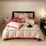 Bedding Set Cotton Satin Breathable Reversible Embroidery & Piping