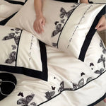 Bedding Set Cotton Satin Butterfly Embroidery Piped Edge