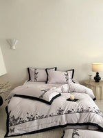 Bedding Set Cotton Satin Butterfly Embroidery Piped Edge