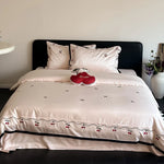 Bedding Set Cotton Satin Cherry Applique Set of 3