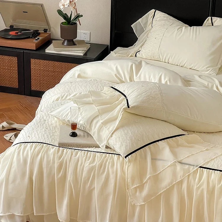 Bedding Set Cotton Satin Chiffon Ruffles 4 Piece
