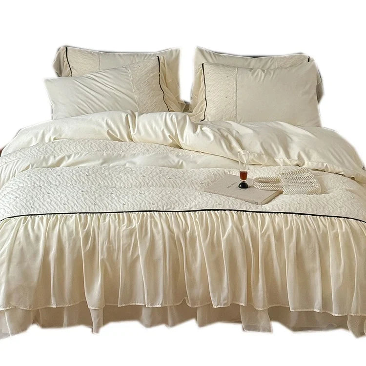 Bedding Set Cotton Satin Chiffon Ruffles 4 Piece