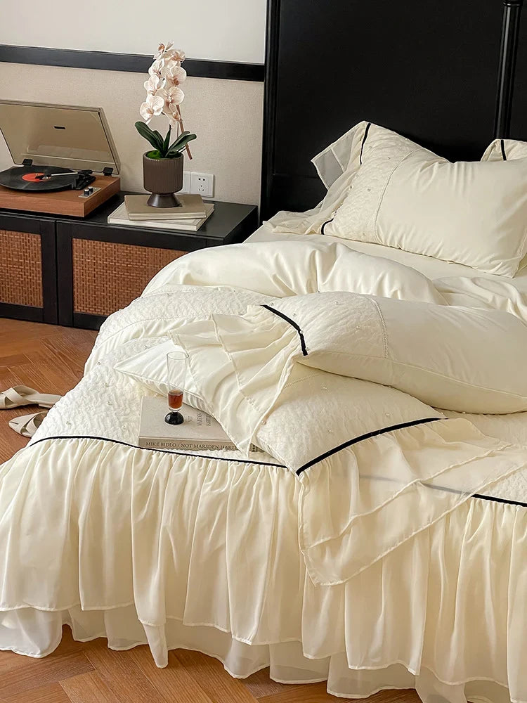 Bedding Set Cotton Satin Chiffon Ruffles 4 Piece