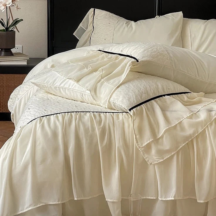 Bedding Set Cotton Satin Chiffon Ruffles 4-Piece Set