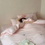Bedding Set Cotton Satin Embroidered 4 Piece