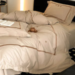Bedding Set Cotton Satin Embroidered Border Concealed Zipper