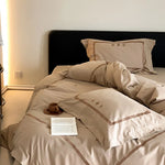 Bedding Set Cotton Satin Embroidered Border Concealed Zipper