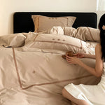 Bedding Set Cotton Satin Embroidered Border Concealed Zipper
