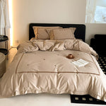 Bedding Set Cotton Satin Embroidered Border Concealed Zipper