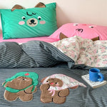 Bedding Set Cotton Satin Embroidered Bow & Vichy Ruffle