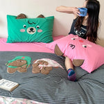 Bedding Set Cotton Satin Embroidered Bow & Vichy Ruffle