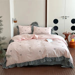 Bedding Set Cotton Satin Embroidered Bow & Vichy Ruffle