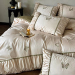 Bedding Set Cotton Satin Embroidered Butterfly 4-Piece Ruffle Skirt