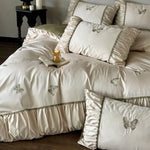 Bedding Set Cotton Satin Embroidered Butterfly 4-Piece Ruffle Skirt