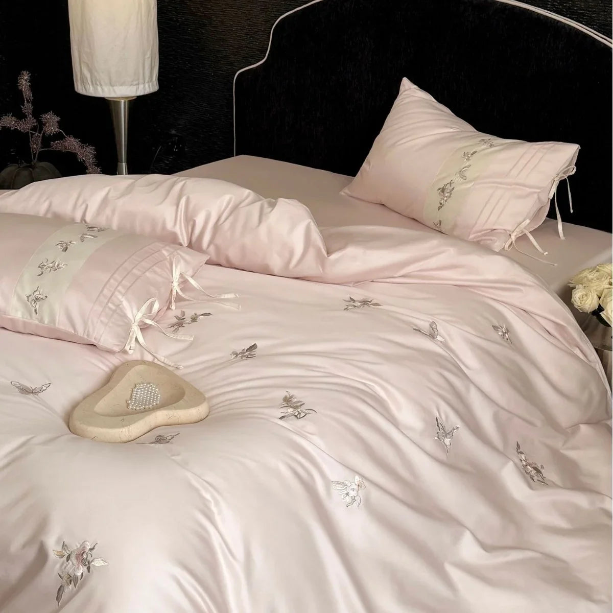 Bedding Set Cotton Satin Embroidered Floral
