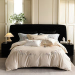 Bedding Set Cotton Satin Embroidered Floral & Contrast Piping