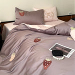 Bedding Set Cotton Satin Embroidered Strawberry Design