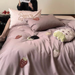 Bedding Set Cotton Satin Embroidered Strawberry Design