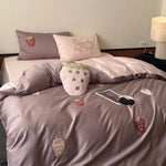 Bedding Set Cotton Satin Embroidered Strawberry Design