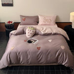 Bedding Set Cotton Satin Embroidered Strawberry Design