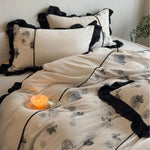 Bedding Set Cotton Satin Floral Butterfly Embroidery 4-Piece