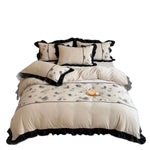 Bedding Set Cotton Satin Floral Butterfly Embroidery 4-Piece