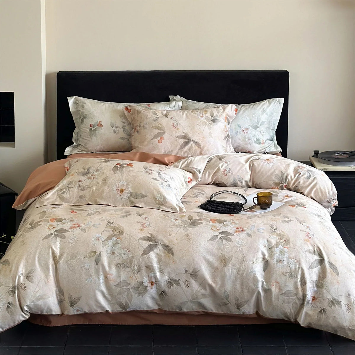 Bedding Set Cotton Satin Floral Concealed Zipper