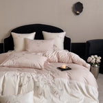 Bedding Set Cotton Satin Floral Embroidery 4-Piece