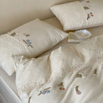 Bedding Set Cotton Satin Floral Embroidery 4-Piece