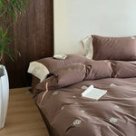 Bedding Set Cotton Satin Floral Embroidery 4-Piece
