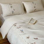 Bedding Set Cotton Satin Floral Embroidery 4-Piece