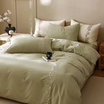 Bedding Set Cotton Satin Floral Embroidery Machine Washable