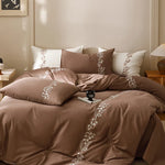 Bedding Set Cotton Satin Floral Embroidery Machine Washable