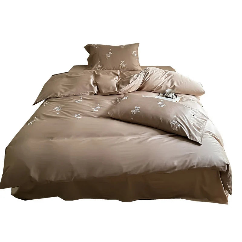 Bedding Set Cotton Satin Floral Embroidery Machine Washable