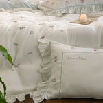 Bedding Set Cotton Satin Floral Embroidery & Ruffle Trim